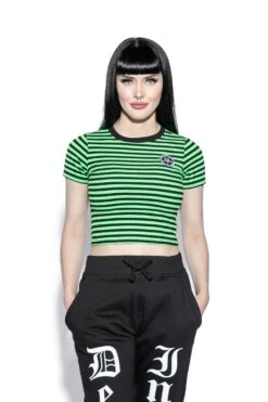 Believe In Yourself - Green Striped Women's Crop Tee
