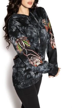 Bats Roost - Black Tie Dye Hooded Pullover -Layered Shop BatsRoostTieDyeHoodie