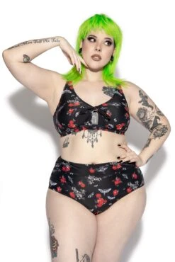 BC Dark Floral High Waisted Bikini Bottom -Layered Shop Drerosebikini top front1