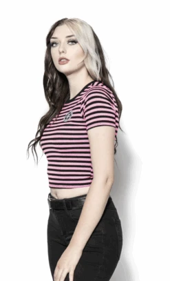 Believe In Yourself - Pink Striped Women's Crop Tee -Layered Shop image 6