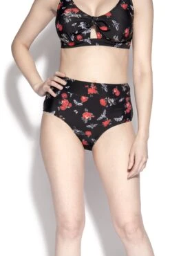 BC Dark Floral High Waisted Bikini Bottom -Layered Shop rosebikini bottom front1