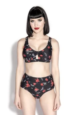 BC Dark Floral Tie Front Bikini Top -Layered Shop rosebikini top front1